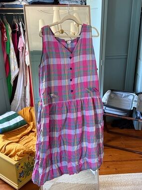 Vintage Plus Size Sleeveless Pink Plaid Casual Sundress